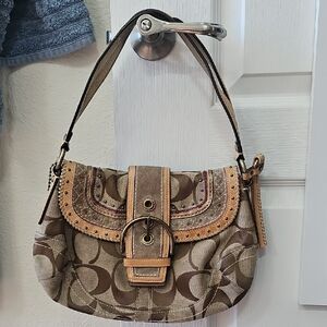 Coach Tan and Brown Signature Shoulder Bag